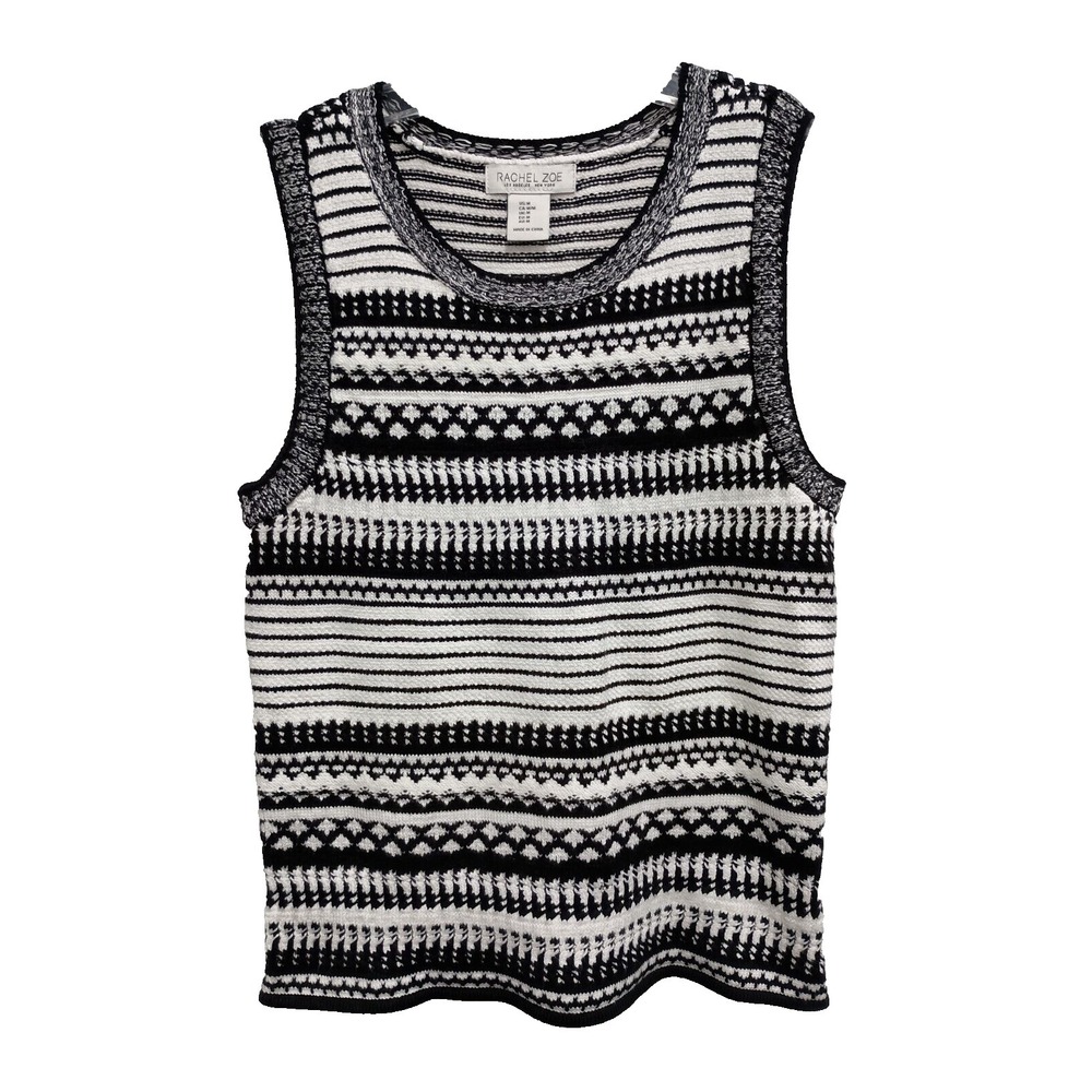 Rachel Zoe Crop Sweater Vest Womens Medium White Black Fair Isle Preppy Casual